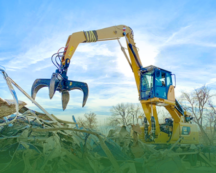 Excavator sorting metal scrap